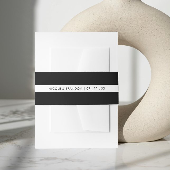 Einfache Schwarz-Weiß-Stripe-Hochzeit Einladungsbanderole (Simple Black & White Stripe Wedding Invitation Belly Band)