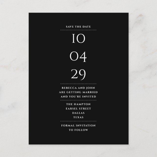 Einfache Schwarz-Weiß-Technik Save the Date Postkarte (Vorderseite)