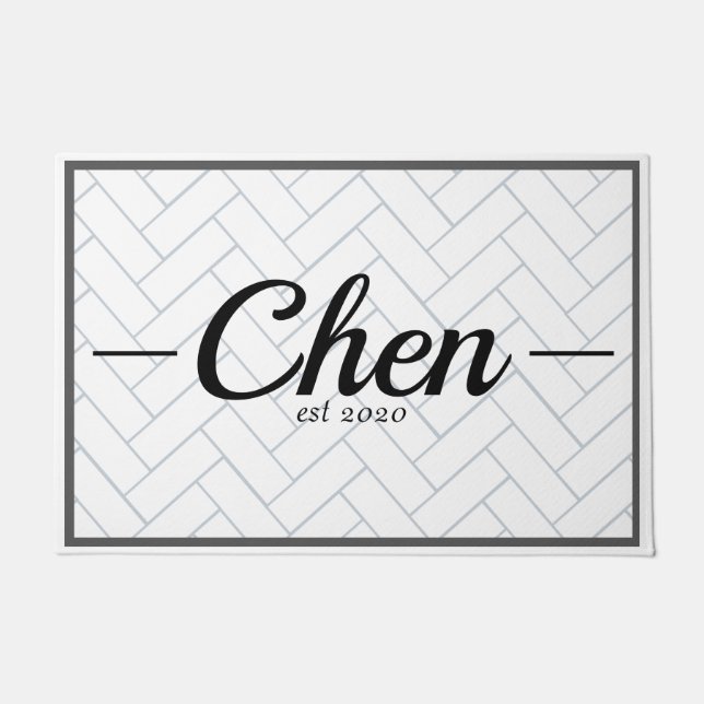 Einfache Schwarz-Weiß-Tile-Festes Jahr Fußmatte (Vorderseite)