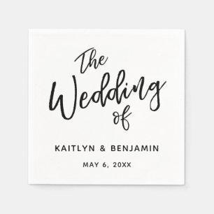 Einfache Schwarz-Weiß-Typografie Die Hochzeit von Serviette