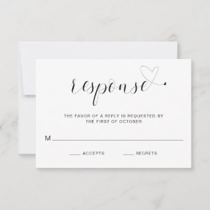Einfache Schwarz-Weiß-Typografie Elegante Hochzeit RSVP Karte