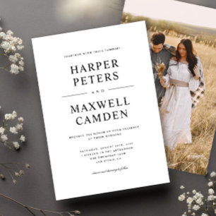 Einfache Schwarz-Weiß-Typografie-Hochzeit Einladung