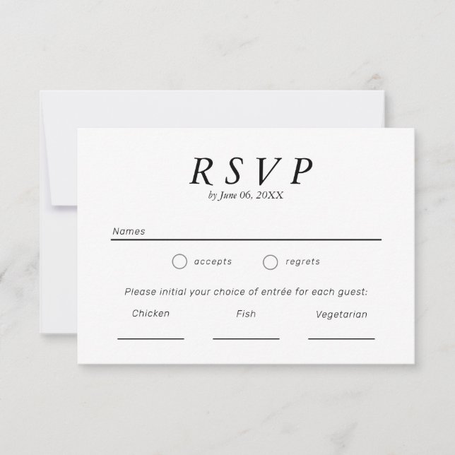 Einfache Schwarz-Weiß-Typografie-Hochzeit RSVP (Vorderseite)