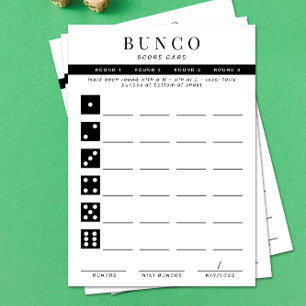 Einfache Schwarz-Weiß-Vier-Runden-Bunco-Punktkarte Einladung
