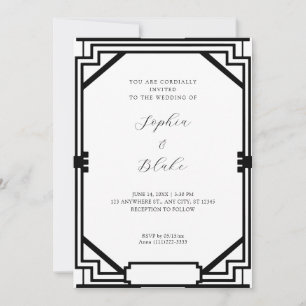 Einfache Schwarz/Weiß Vintag Art Déco Hochzeit Einladung