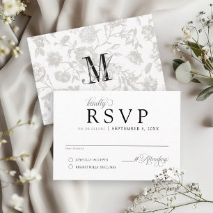 Einfache Schwarz-Weiß-Vintage Blütenfeier RSVP Karte