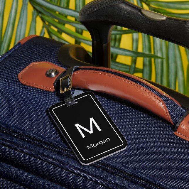 Einfache Schwarz-Weiß-Vorlage für Monogramme und N Gepäckanhänger (Vorderseite Insitu 1)