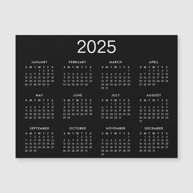 Einfache Schwarz-Weiß-Zeitschrift 2025 Magnetkarte (Vorderseite)