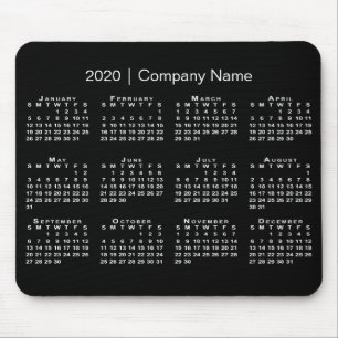 Einfache Schwarz-weiße 2020 Kalenderfirma Name Mousepad