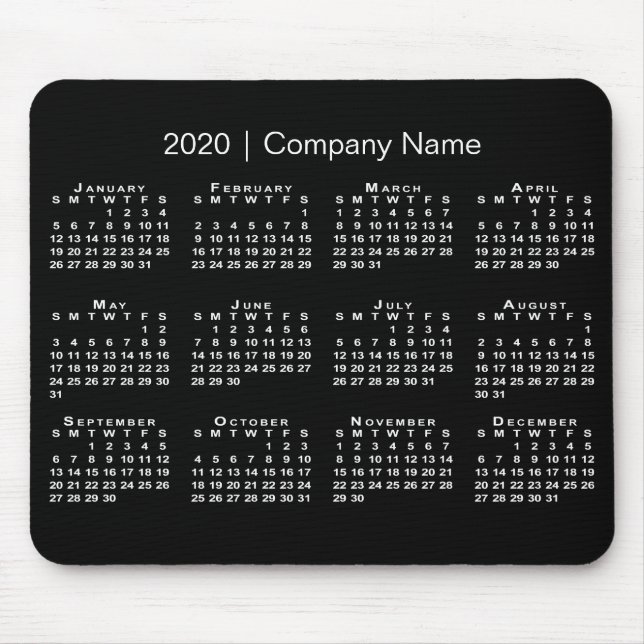 Einfache Schwarz-weiße 2020 Kalenderfirma Name Mousepad (Vorne)