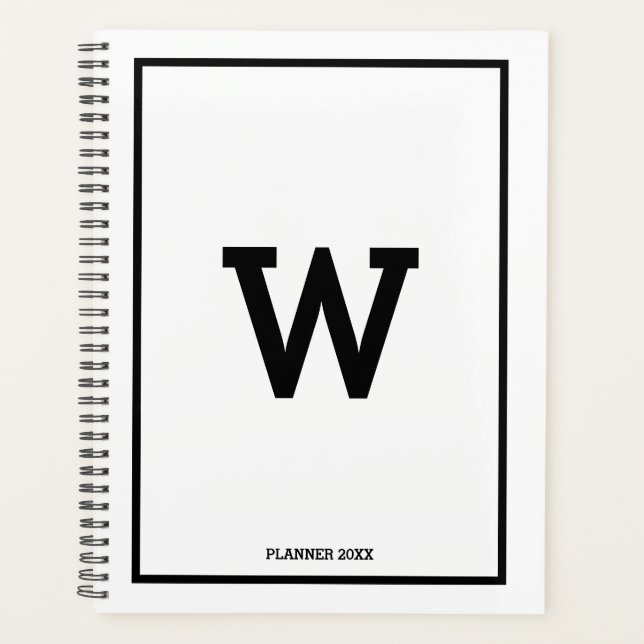 Einfache Schwarz-weiße Anfangsmonogramm monatlich Planer (Vorderseite)