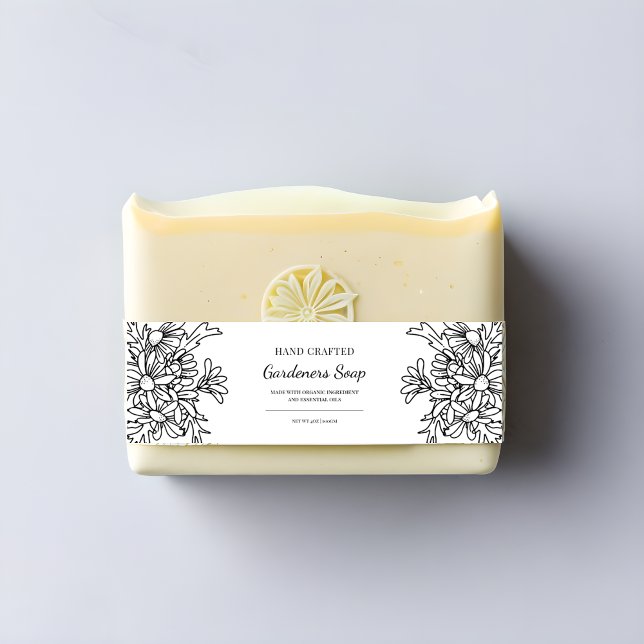 Einfache schwarz-weiße Blütenhandseife Einladungsbanderole (Von Creator hochgeladen)