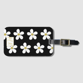Einfache Schwarz-weiße Daisy Gold Monogram Travel Gepäckanhänger