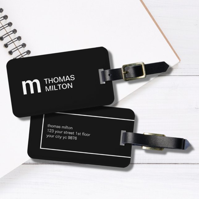 Einfache Schwarz-weiße Fettmonogramm Gepäckanhänger (Von Creator hochgeladen)