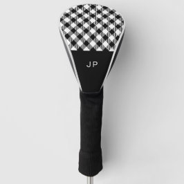 Einfache Schwarz-weiße Gingham Karierte Initialen Golf Headcover