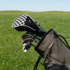 Einfache Schwarz-weiße Gingham Karierte Initialen Golf Headcover