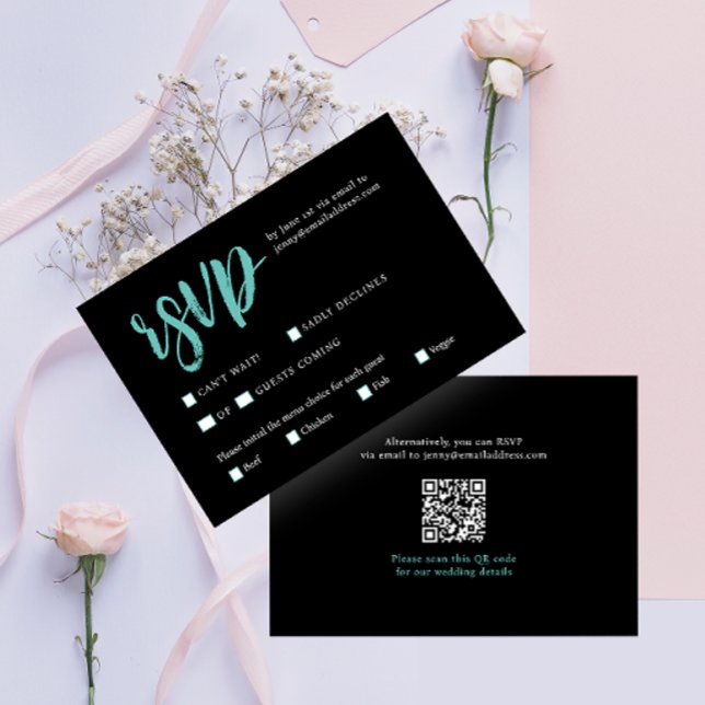 Einfache Schwarz-weiße Hochzeit mit QR-Code RSVP Karte (Von Creator hochgeladen)