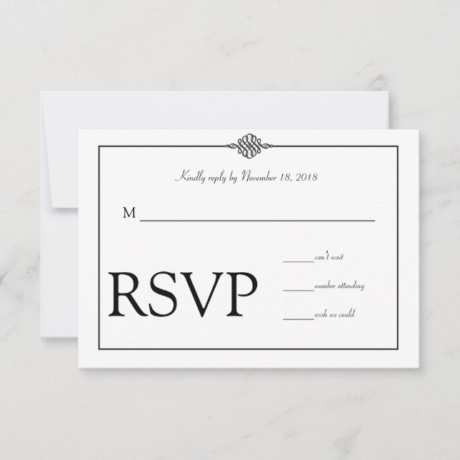 Einfache Schwarz-weiße Hochzeit RSVP (Vorderseite)