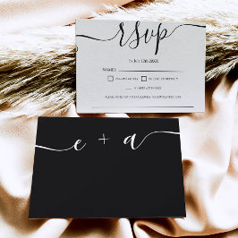 Einfache Schwarz-weiße Hochzeit rsvp Monogramm Karte
