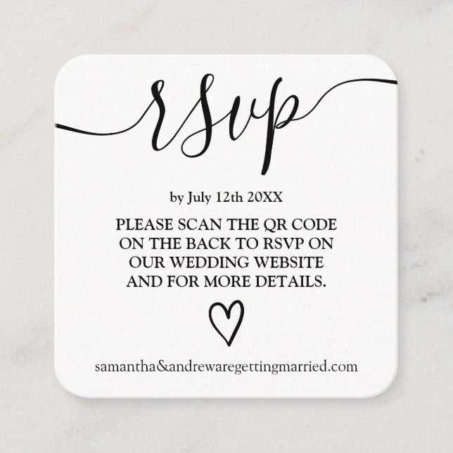 Einfache Schwarz-weiße Hochzeit rsvp Qr Code Begleitkarte (Vorderseite)