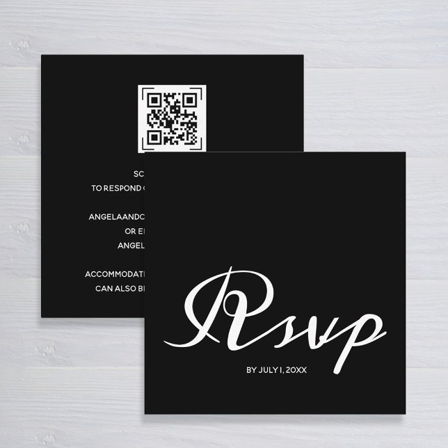 Einfache Schwarz-weiße Hochzeit RSVP QR Code Begleitkarte (Von Creator hochgeladen)