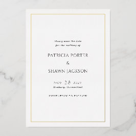 Einfache Schwarz-weiße Hochzeit Save the Date Folieneinladung