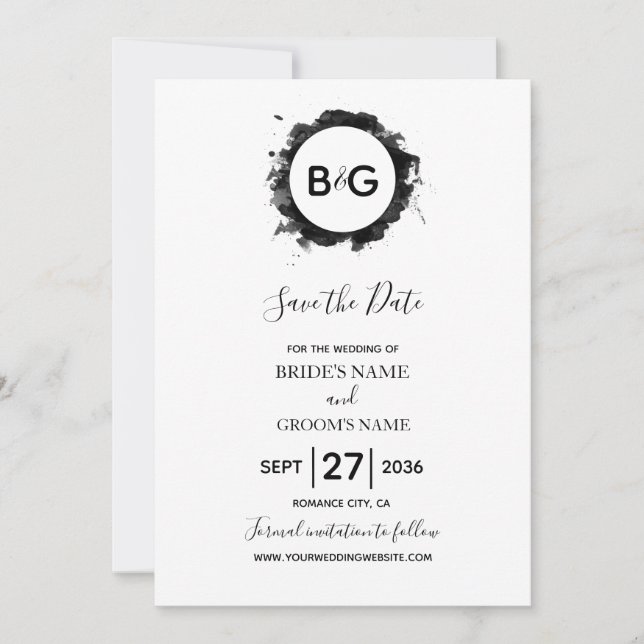 Einfache Schwarz-weiße Hochzeit speichern Sie das  Save The Date (Vorderseite)