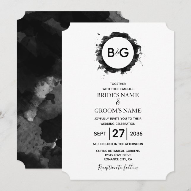 Einfache Schwarz-weiße Hochzeitseinladungen Einladung (Vorne/Hinten)