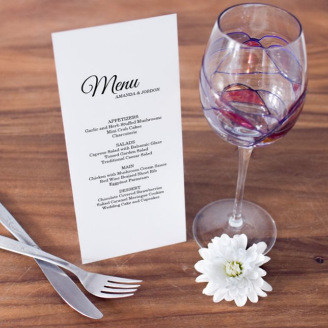 Einfache Schwarz-weiße Kalligrafie-Abendkarte Menükarte (Von Creator hochgeladen)