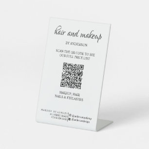 Einfache schwarz-weiße Makeup-Digital-QR-Preise Sockelschild