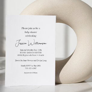 Einfache Schwarz-weiße Minimalistische Design Baby Einladung