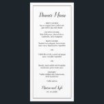 Einfache Schwarz-weiße Moderne Elegante Hochzeit Menükarte<br><div class="desc">Modernes Wedding Menü in minimalistisch schwarz und weiß mit dem Kopf und Ihre Namen in einem eleganten Skript zusammen mit Ihrem Menü, umgeben von einem dünnen Rand. Die Rückseite hat Ihr Monogramm unten. Schriftart und Rahmen können durch Anklicken des Buttons "Anpassen" in eine beliebige Farbe geändert werden. Diese einfachen und...</div>