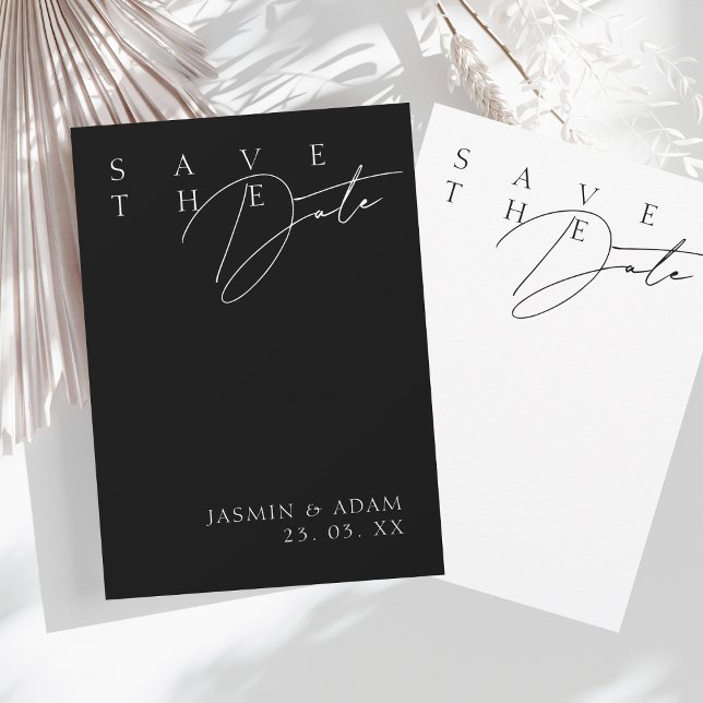 Einfache Schwarz-weiße moderne Hochzeit Save The Date (Von Creator hochgeladen)