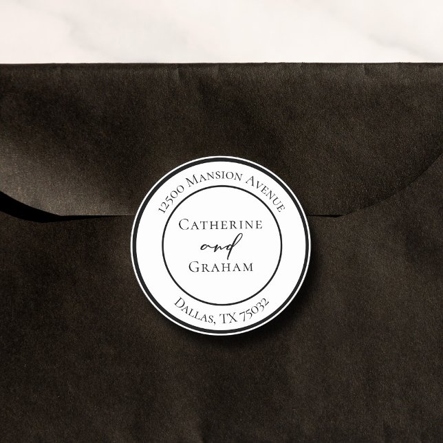 Einfache Schwarz-weiße moderne Hochzeitsstimmung - Runder Aufkleber (Von Creator hochgeladen)