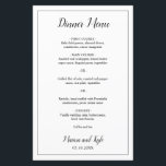 Einfache Schwarz-weiße moderne Speisekarte für Hoc<br><div class="desc">Modernes Wedding Menü in minimalistisch schwarz und weiß mit dem Kopf und Ihre Namen in einem eleganten Skript zusammen mit Ihrem Menü, umgeben von einem dünnen Rand. Die Rückseite hat Ihr Monogramm unten. Schriftart und Rahmen können durch Anklicken des Buttons "Anpassen" in eine beliebige Farbe geändert werden. Diese einfachen und...</div>