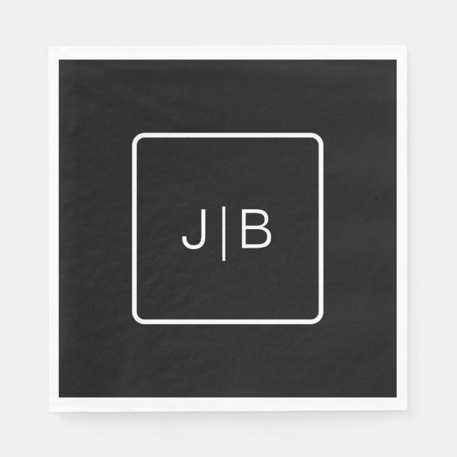 Einfache Schwarz-weiße Monogramm anpassbar Serviette (Vorderseite)