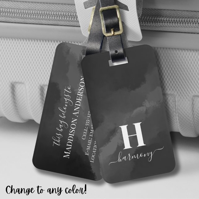 Einfache Schwarz-weiße Monogramm Gepäckanhänger (Simple Black White Monogram Luggage Tag)