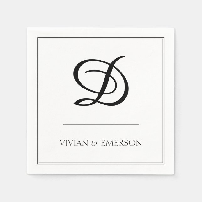 Einfache Schwarz-weiße Monogramm-Hochzeit Serviette (Vorderseite)