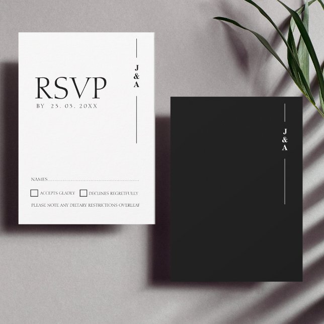 Einfache Schwarz-weiße Monogramm-Initialen RSVP Karte (Von Creator hochgeladen)