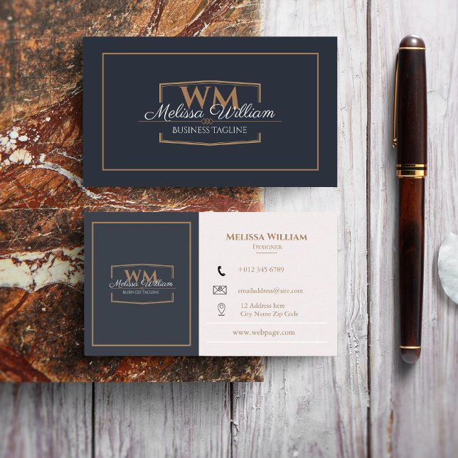 Einfache Schwarz-weiße Monogramm Visitenkarte (Von Creator hochgeladen)