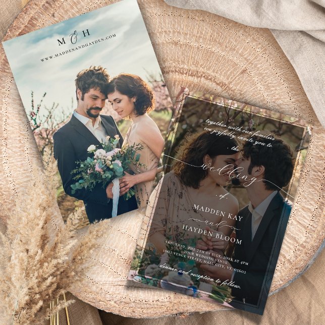 Einfache Schwarz-weiße Overlay-Foto-Hochzeit Einladung (Von Creator hochgeladen)