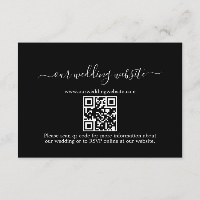 Einfache Schwarz-weiße QR-Hochzeit Begleitkarte (Vorderseite)