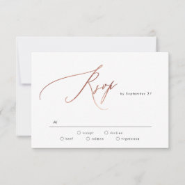 Einfache Schwarz-weiße Rose Goldkalligrafie Hochze RSVP Karte
