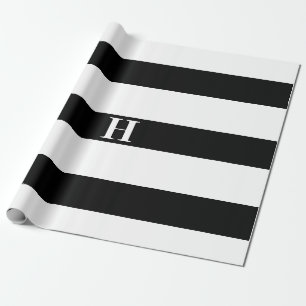 Einfache Schwarz-weiße Streifen Einfache Monogramm Geschenkpapier