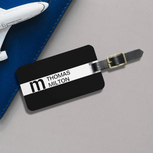 Einfache Schwarz-weiße Streifen fett Monogramm Gepäckanhänger