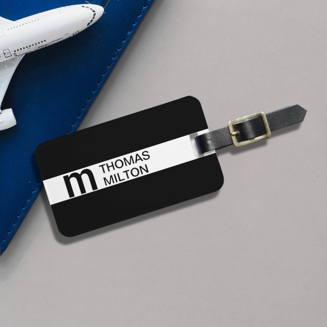 Einfache Schwarz-weiße Streifen fett Monogramm Gepäckanhänger (Von Creator hochgeladen)