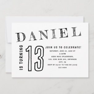 Einfache Schwarz-weiße Teenager-Teen-Junge Geburts Einladung