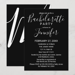 Einfache Schwarz-weiße Typografie Bachelorette Einladung