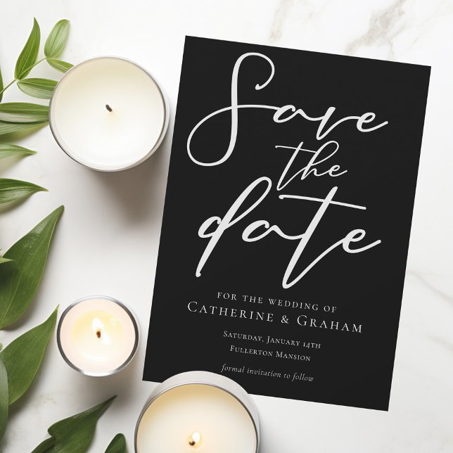 Einfache Schwarz-weiße Typografie Chic Bold Winter Save The Date (Von Creator hochgeladen)