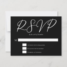 Einfache Schwarz-weiße Typografie Chic Winter Wedd RSVP Karte